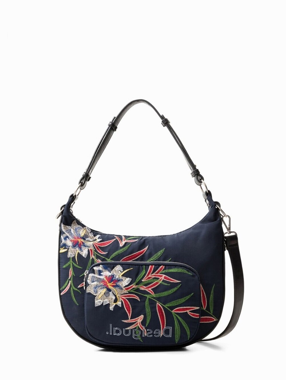 Desigual Siberia Floral Embroidered Shoulder Crossbody Bag Navy Blue Boho Bag